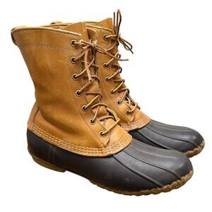 LL Bean Womens Size 10 Duck Boots Vintage Maine Hunting Shoe Tall Brown Lace Up